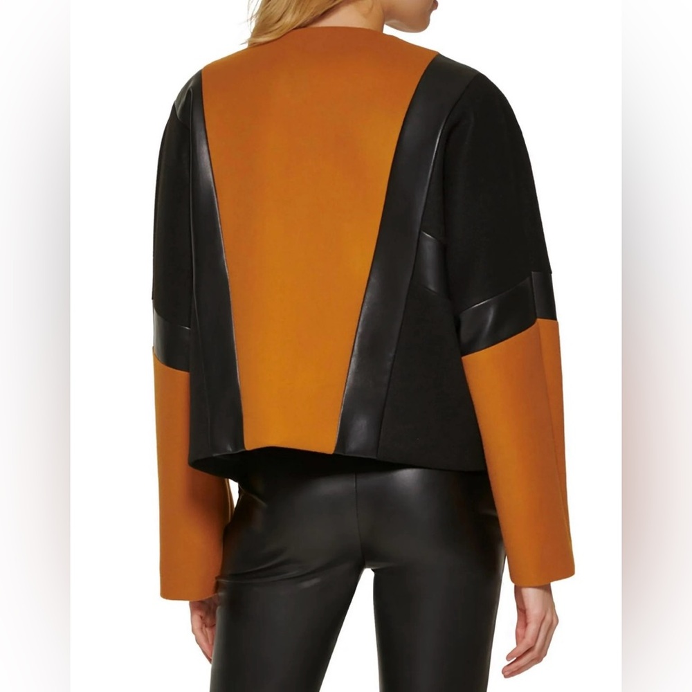 NWT DKNY Colorblock Faux Leather Stripe Jacket - Picture 2 of 14